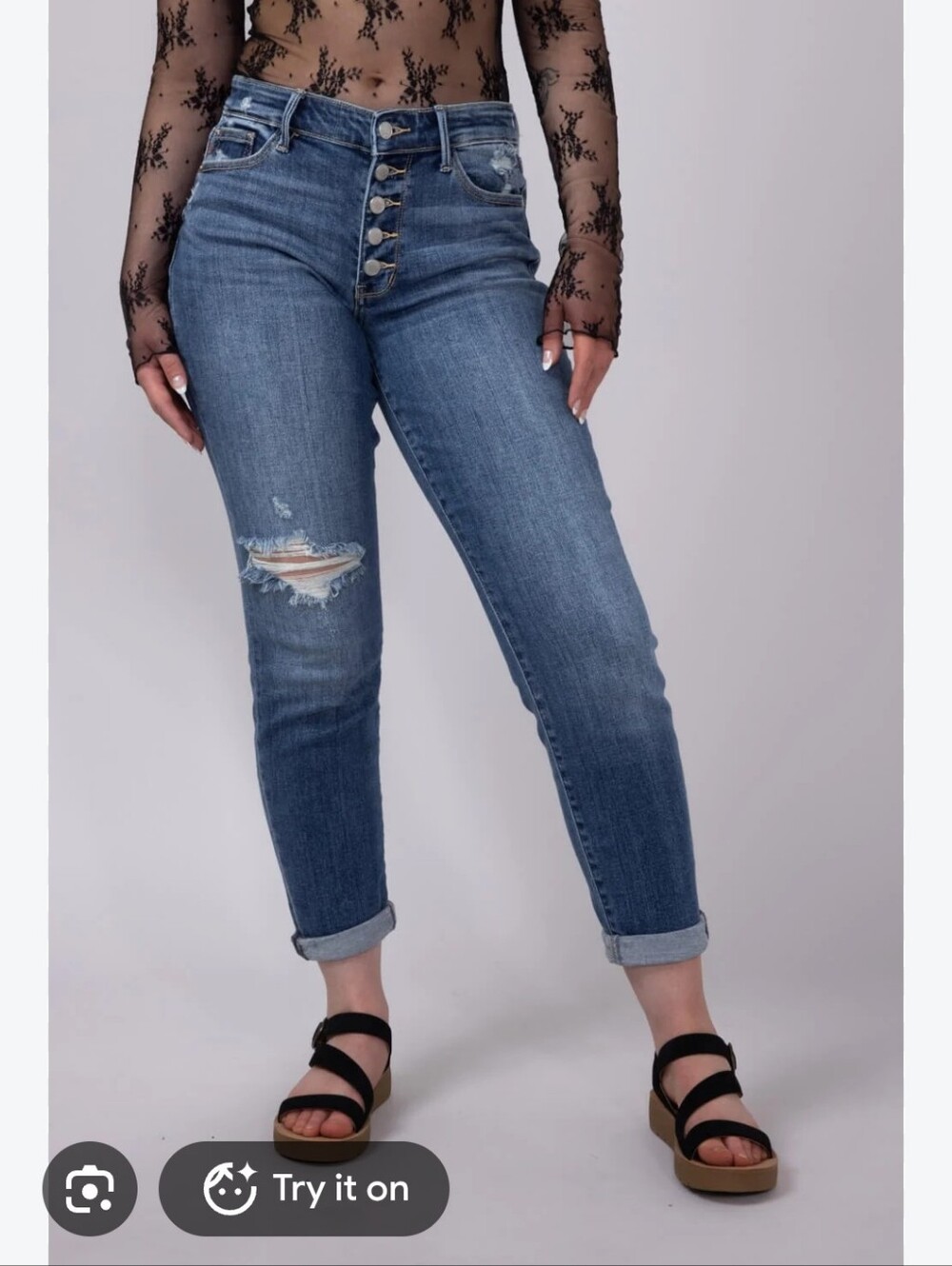 Judy Blue Boyfriend Fit Distressed Button Fly Jeans Size 14W